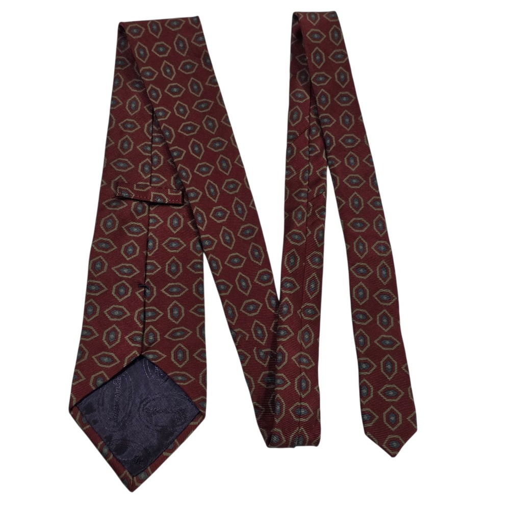 Faconnable Mens Necktie Maroon Hexagon Pattern 100% Silk Woven Classic Business‎